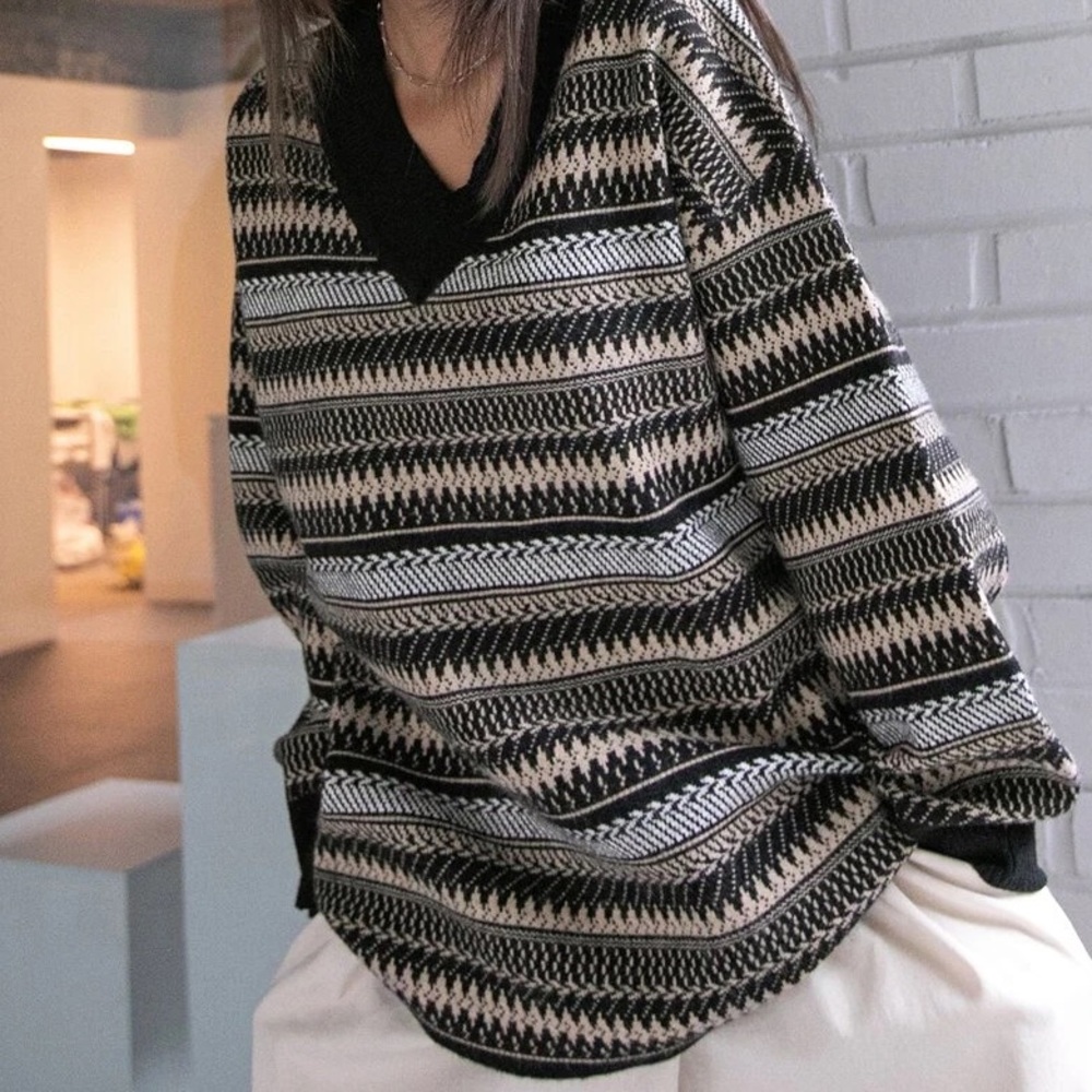 Grey Striped Grandpa Sweater